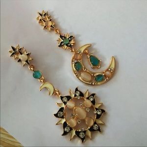 NWT Celestial Moon and Sun Dangle Stone Crystal Earrings